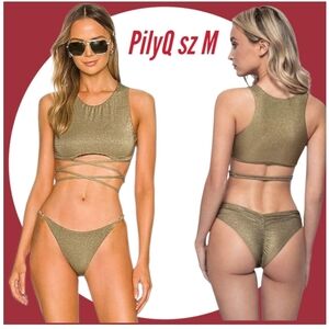 NWT PQ Swim Women's Bikini 2 Piece Gold Swimsuit Sz M